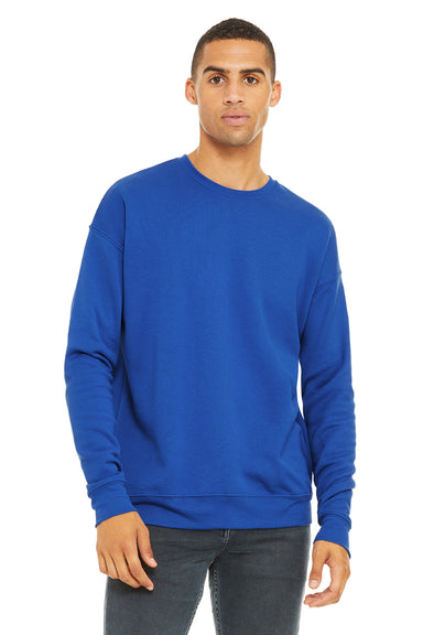 Bella + Canvas BC3945/3945 Mens Fleece Crewneck Sweatshirt True Royal Blue Model Front