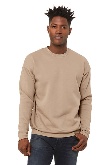 Bella + Canvas BC3945/3945 Mens Fleece Crewneck Sweatshirt Tan Model Front