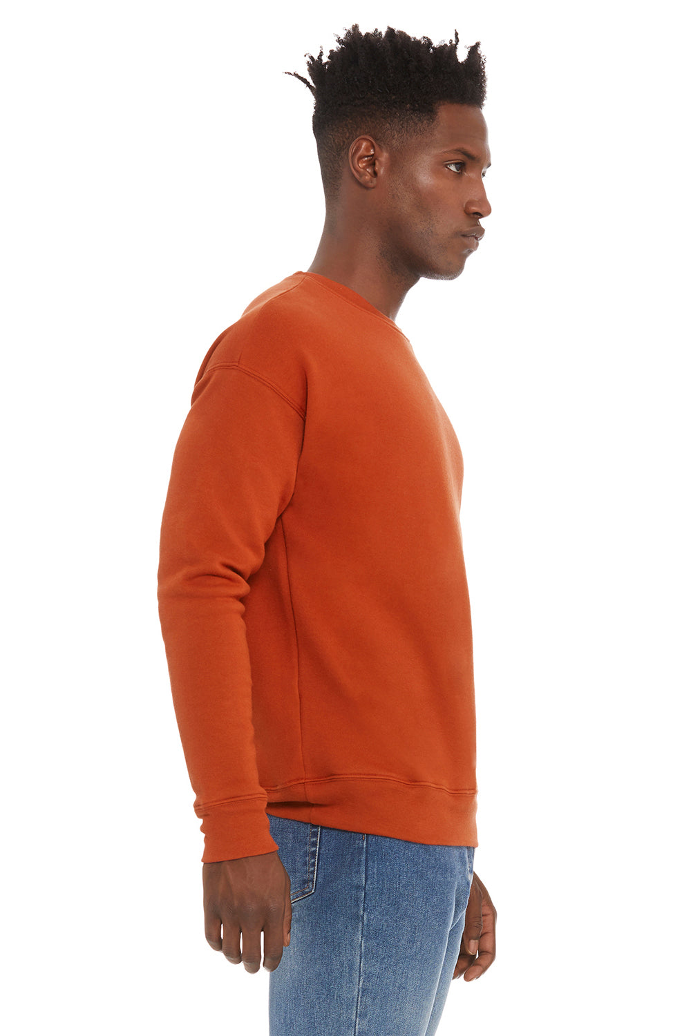 Bella + Canvas BC3945/3945 Mens Fleece Crewneck Sweatshirt Brick Red Model Side