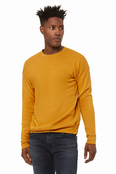 Bella + Canvas BC3945/3945 Mens Fleece Crewneck Sweatshirt Heather Mustard Yellow Model Front