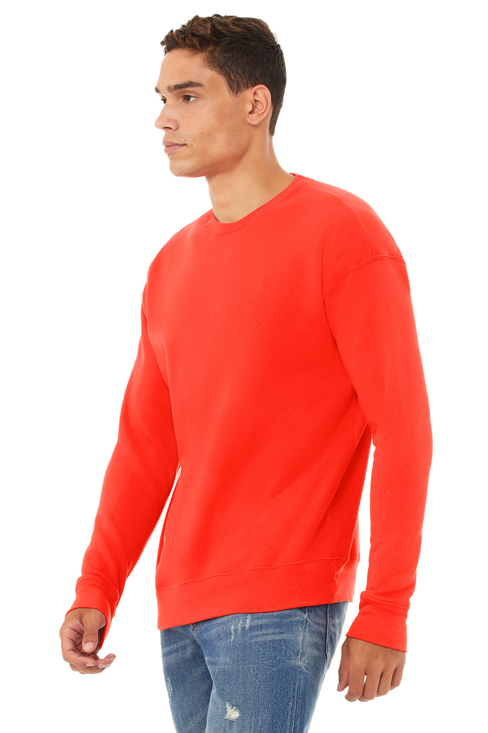 Bella + Canvas BC3945/3945 Mens Fleece Crewneck Sweatshirt Poppy Red Model 3Q