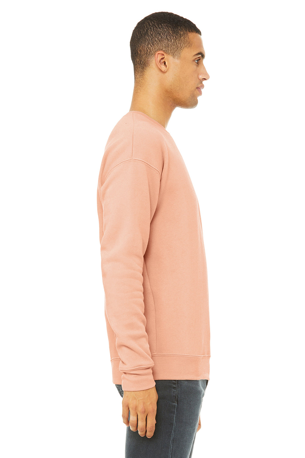 Bella + Canvas BC3945/3945 Mens Fleece Crewneck Sweatshirt Peach Model Side