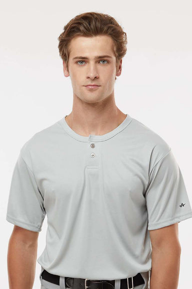 Alleson Athletic 7930 Mens B-Core Placket Short Sleeve Jersey Silver Grey Model Front