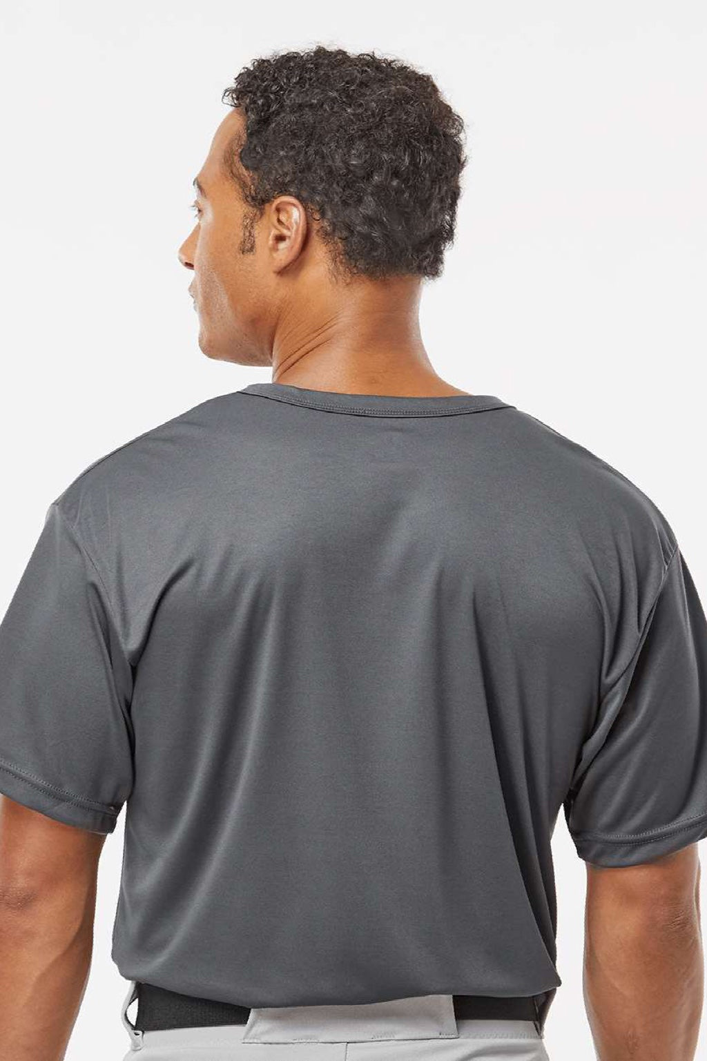 Alleson Athletic 7930 Mens B-Core Placket Short Sleeve Jersey Graphite Grey Model Back
