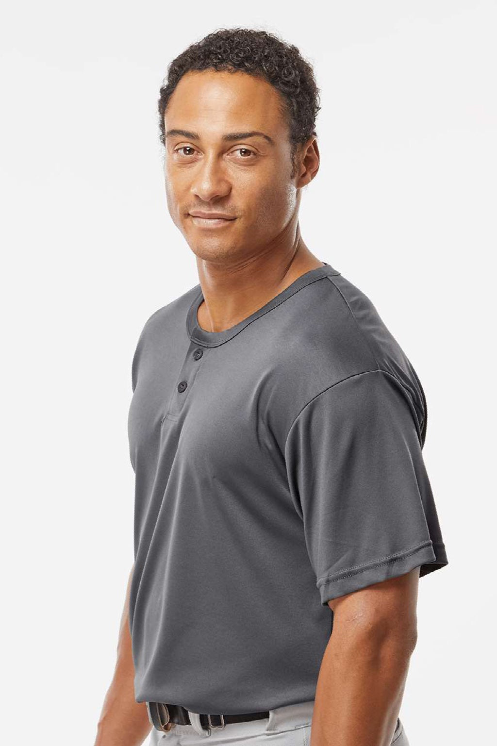 Alleson Athletic 7930 Mens B-Core Placket Short Sleeve Jersey Graphite Grey Model Side