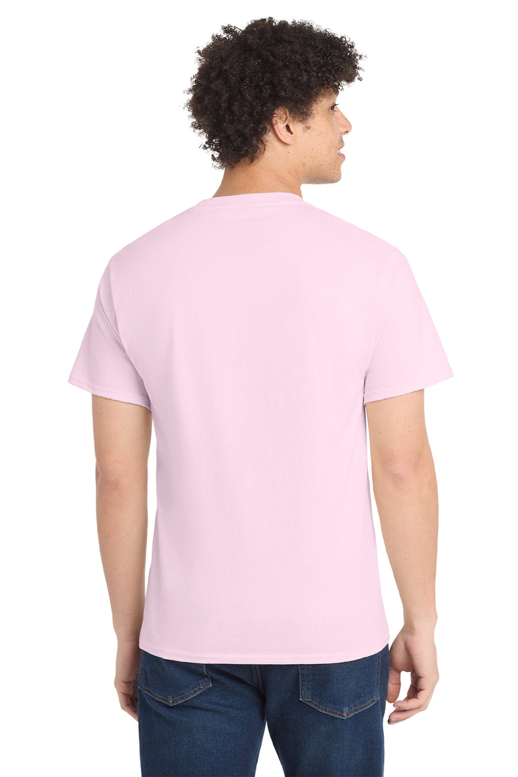 Port & Company PC54/PC54T Mens Core Short Sleeve Crewneck T-Shirt Cherry Blossom Pink Model Back