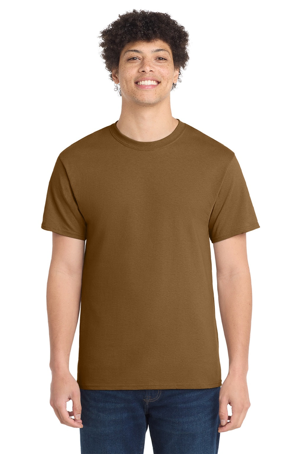 Port & Company PC54/PC54T Mens Core Short Sleeve Crewneck T-Shirt Duck Brown Model Front