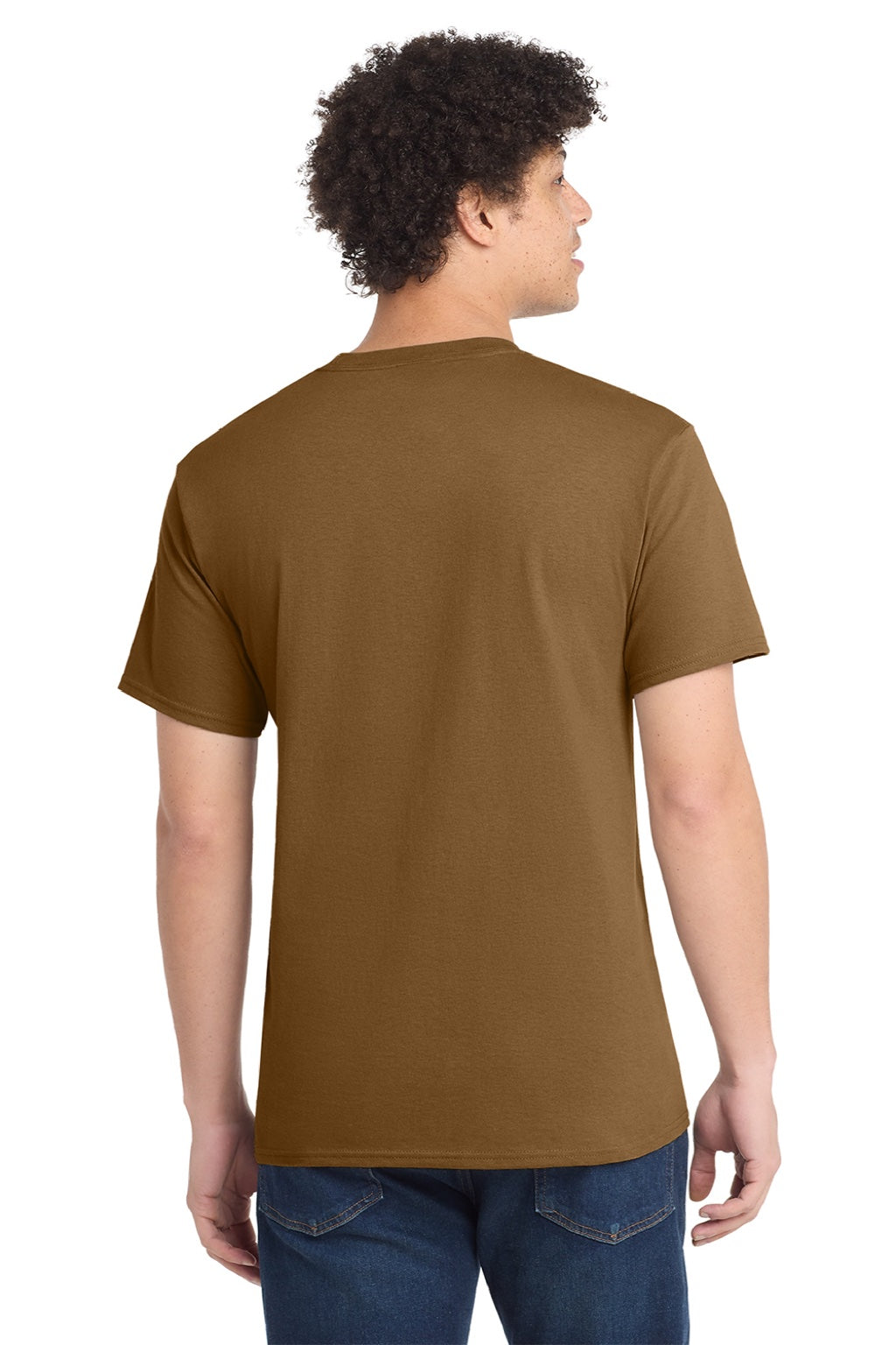 Port & Company PC54/PC54T Mens Core Short Sleeve Crewneck T-Shirt Duck Brown Model Back