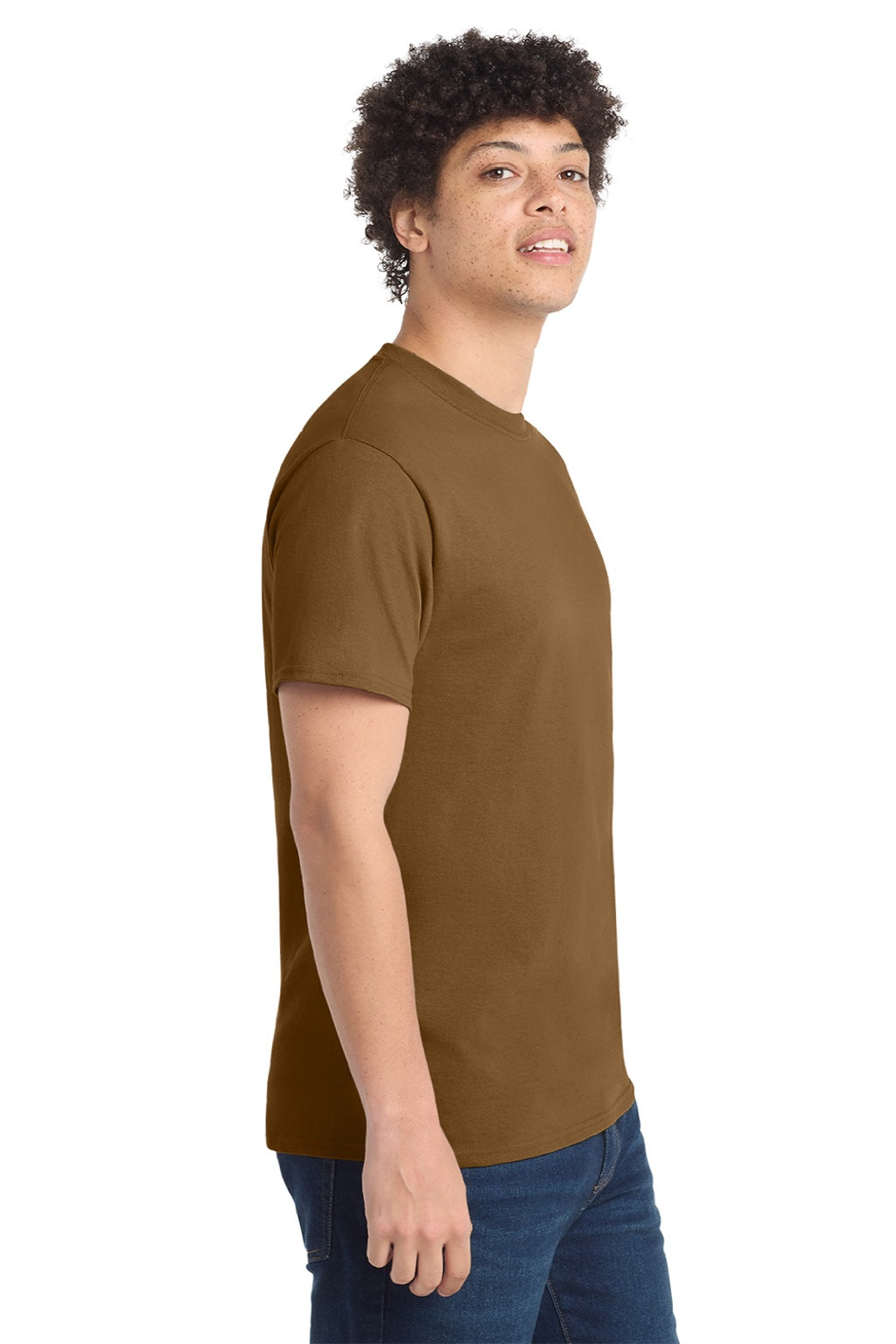 Port & Company PC54/PC54T Mens Core Short Sleeve Crewneck T-Shirt Duck Brown Model Side