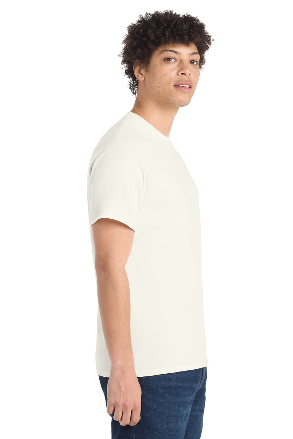 Port & Company PC54/PC54T Mens Core Short Sleeve Crewneck T-Shirt Ivory Model Side