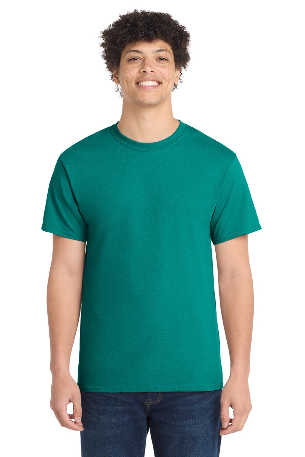 Port & Company PC54/PC54T Mens Core Short Sleeve Crewneck T-Shirt Jade Green Model Front