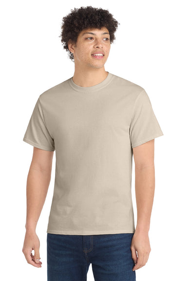 Port & Company PC54/PC54T Mens Core Short Sleeve Crewneck T-Shirt Light Sand Brown Model Front