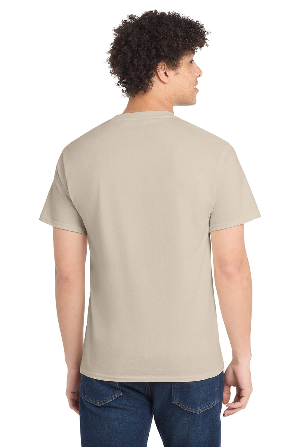 Port & Company PC54/PC54T Mens Core Short Sleeve Crewneck T-Shirt Light Sand Brown Model Back