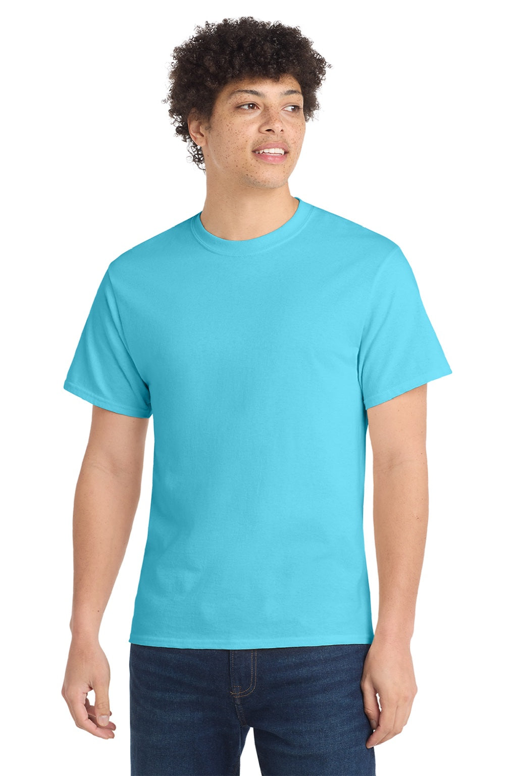 Port & Company PC54/PC54T Mens Core Short Sleeve Crewneck T-Shirt Tidal Wave Blue Model Front