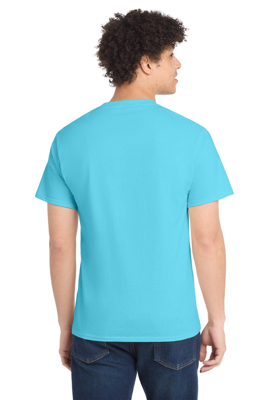 Port & Company PC54/PC54T Mens Core Short Sleeve Crewneck T-Shirt Tidal Wave Blue Model Back