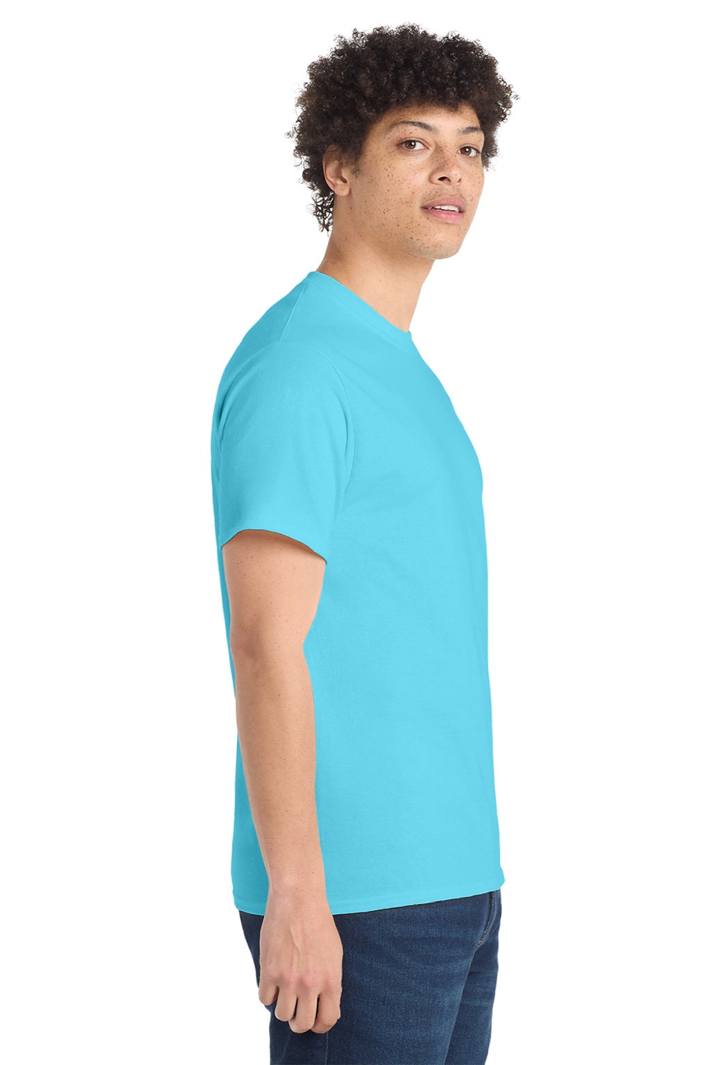Port & Company PC54/PC54T Mens Core Short Sleeve Crewneck T-Shirt Tidal Wave Blue Model Side