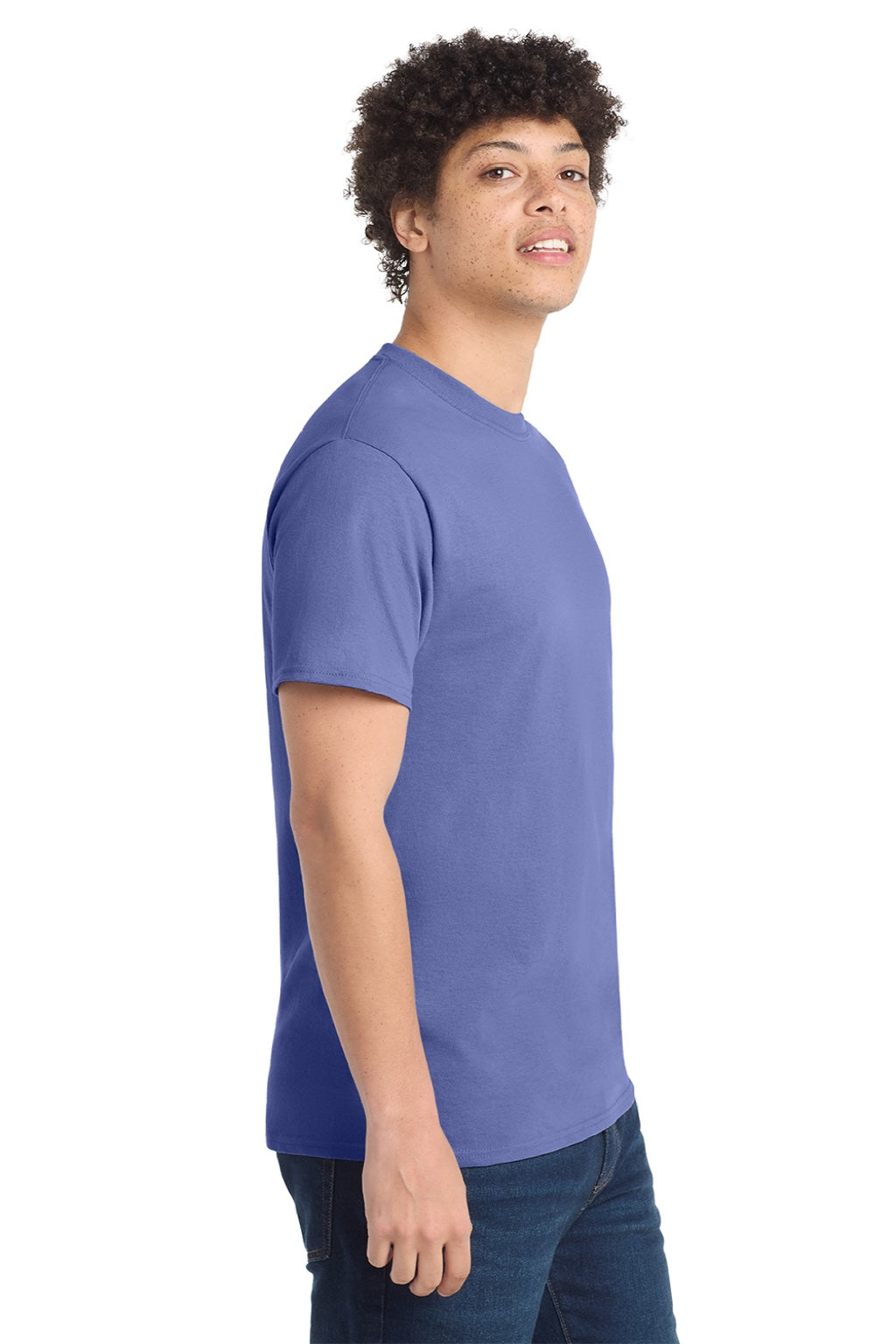 Port & Company PC54/PC54T Mens Core Short Sleeve Crewneck T-Shirt Violet Purple Model Side