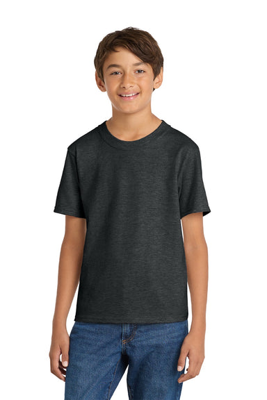 Port & Company PC54Y Youth Core Short Sleeve Crewneck T-Shirt Heather Black Model Front