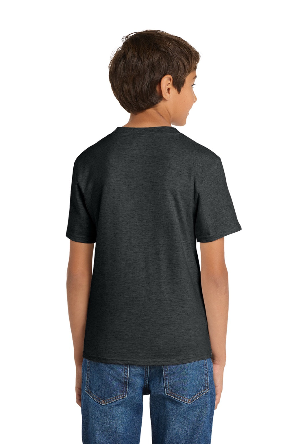 Port & Company PC54Y Youth Core Short Sleeve Crewneck T-Shirt Heather Black Model Back
