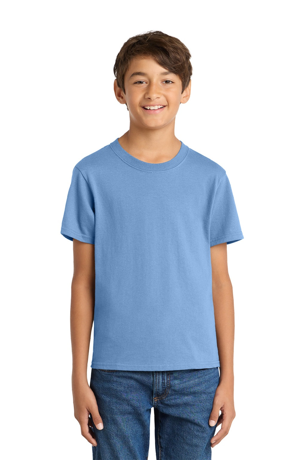 Port & Company PC54Y Youth Core Short Sleeve Crewneck T-Shirt Carolina Blue Model Front