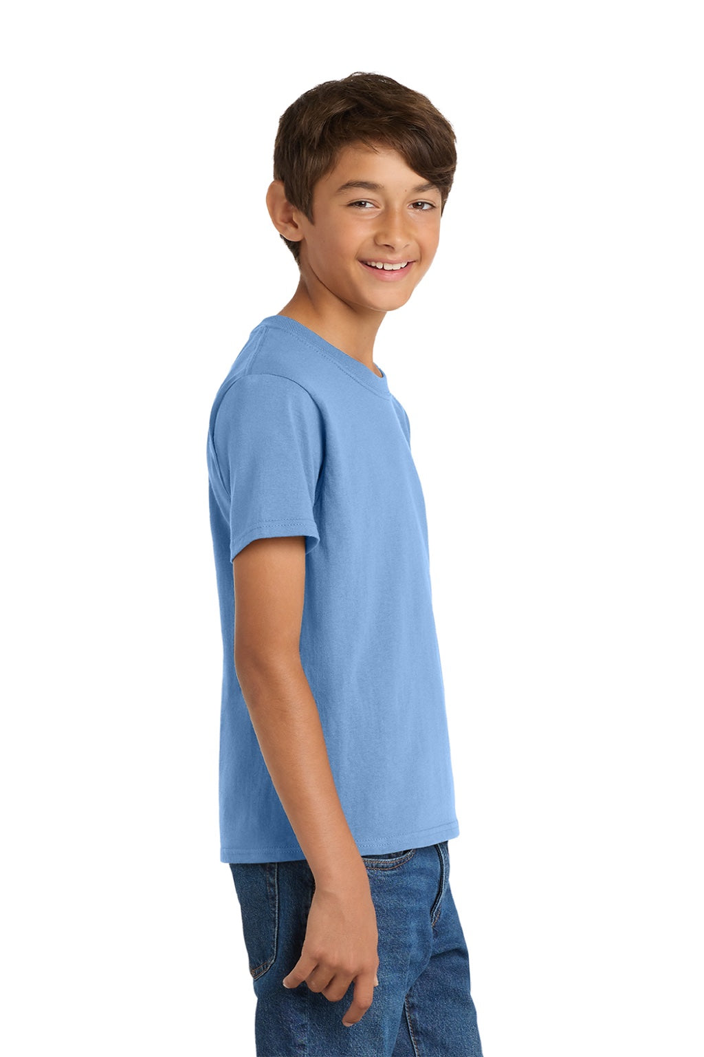 Port & Company PC54Y Youth Core Short Sleeve Crewneck T-Shirt Carolina Blue Model Side