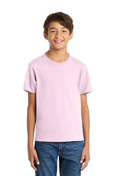 Port & Company PC54Y Youth Core Short Sleeve Crewneck T-Shirt Cherry Blossom Pink Model Front