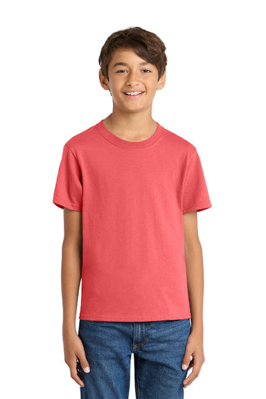 Port & Company PC54Y Youth Core Short Sleeve Crewneck T-Shirt Coral Model Front
