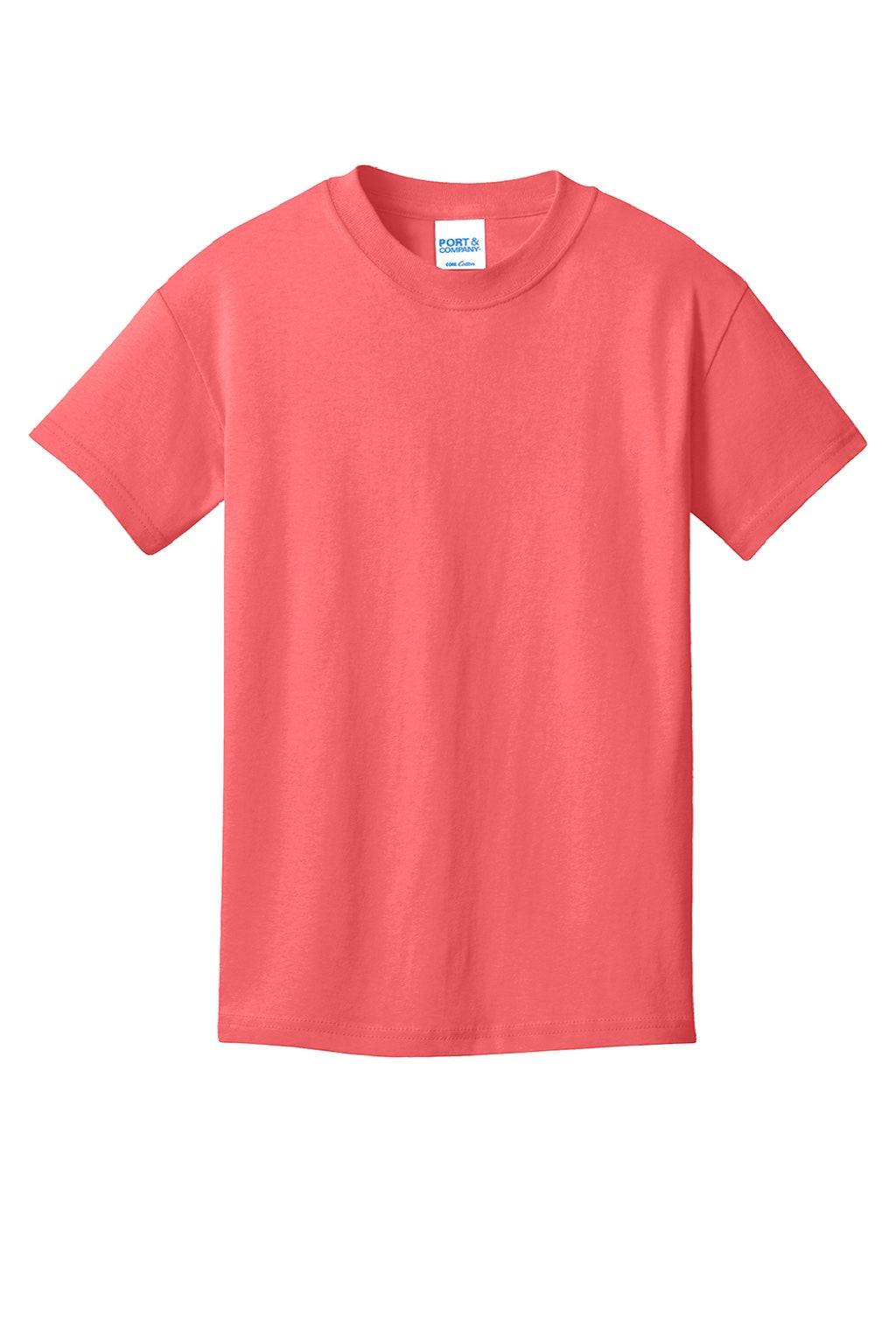 Port & Company PC54Y Youth Core Short Sleeve Crewneck T-Shirt Coral Flat Front