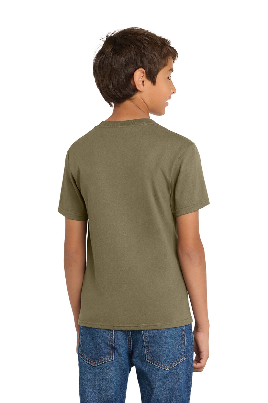Port & Company PC54Y Youth Core Short Sleeve Crewneck T-Shirt Coyote Brown Model Back