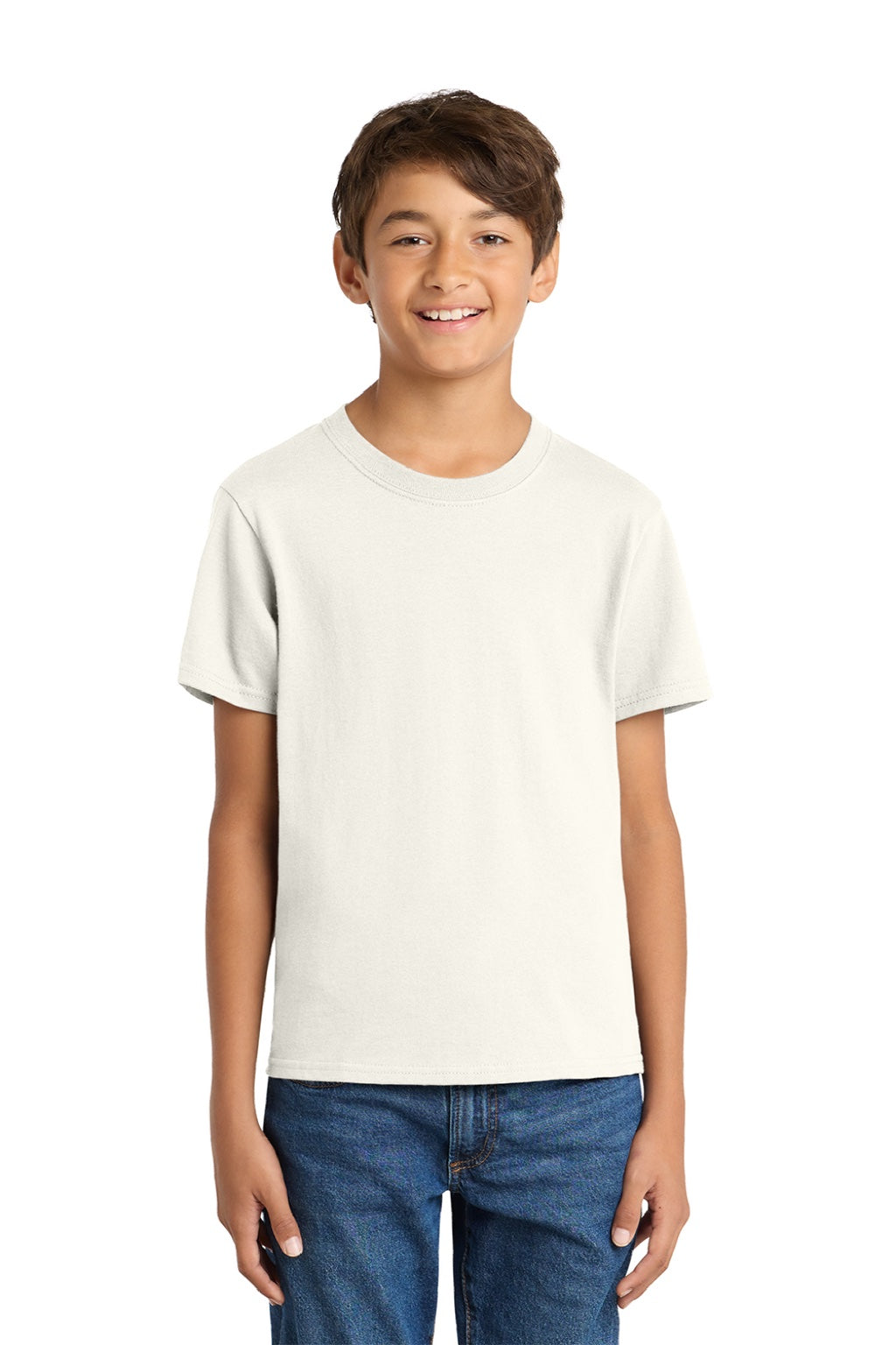 Port & Company PC54Y Youth Core Short Sleeve Crewneck T-Shirt Ivory Model Front