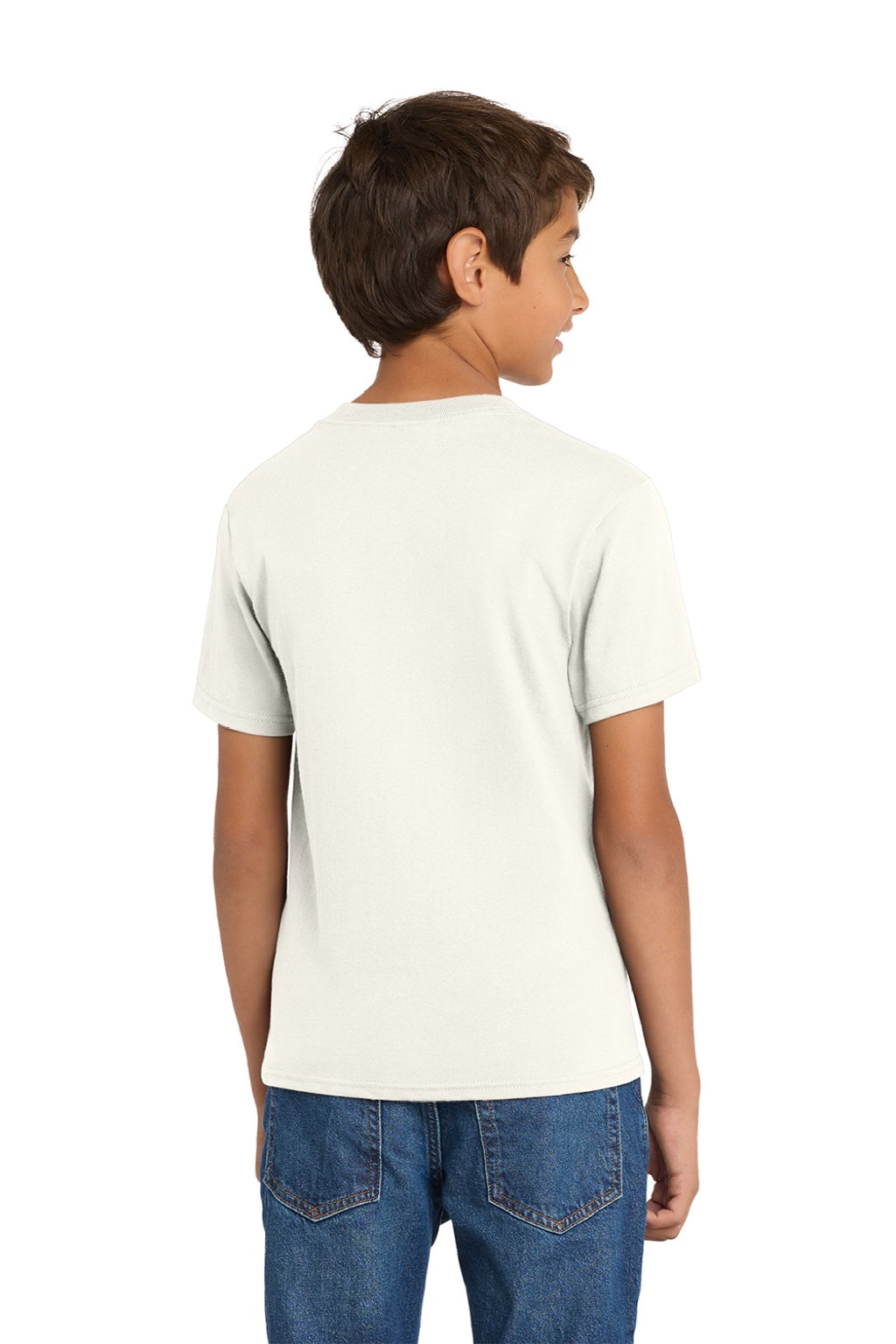 Port & Company PC54Y Youth Core Short Sleeve Crewneck T-Shirt Ivory Model Back