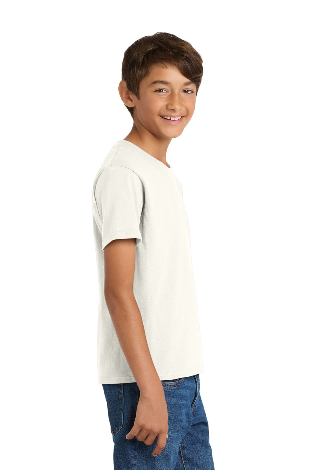 Port & Company PC54Y Youth Core Short Sleeve Crewneck T-Shirt Ivory Model Side