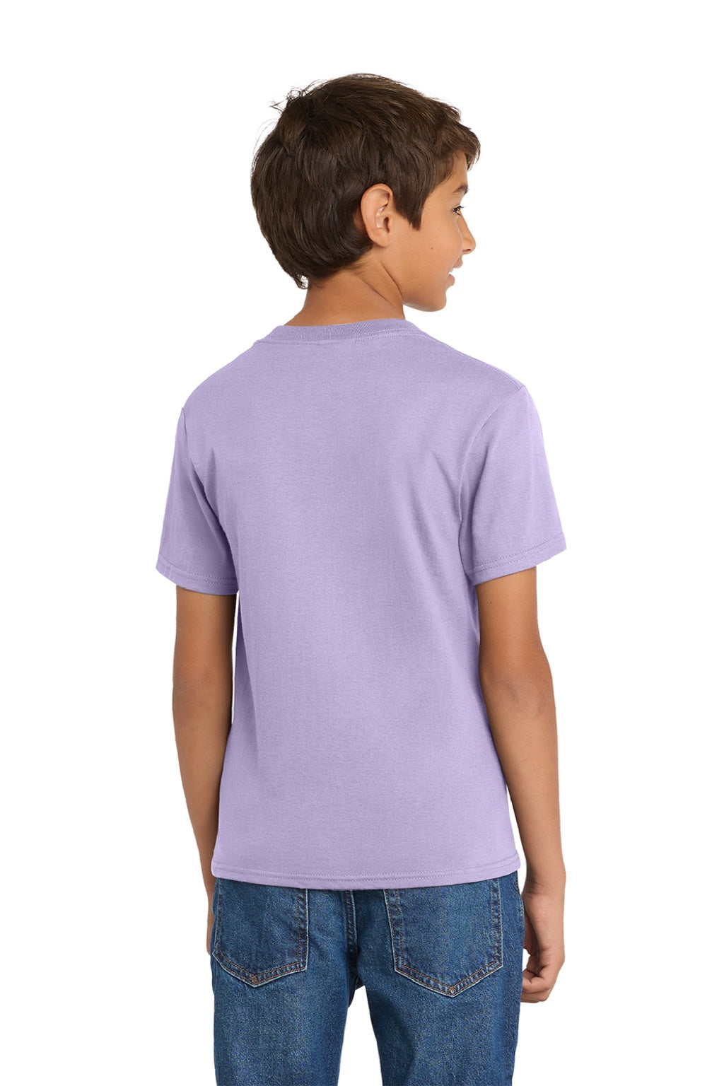 Port & Company PC54Y Youth Core Short Sleeve Crewneck T-Shirt Lavender Purple Model Back