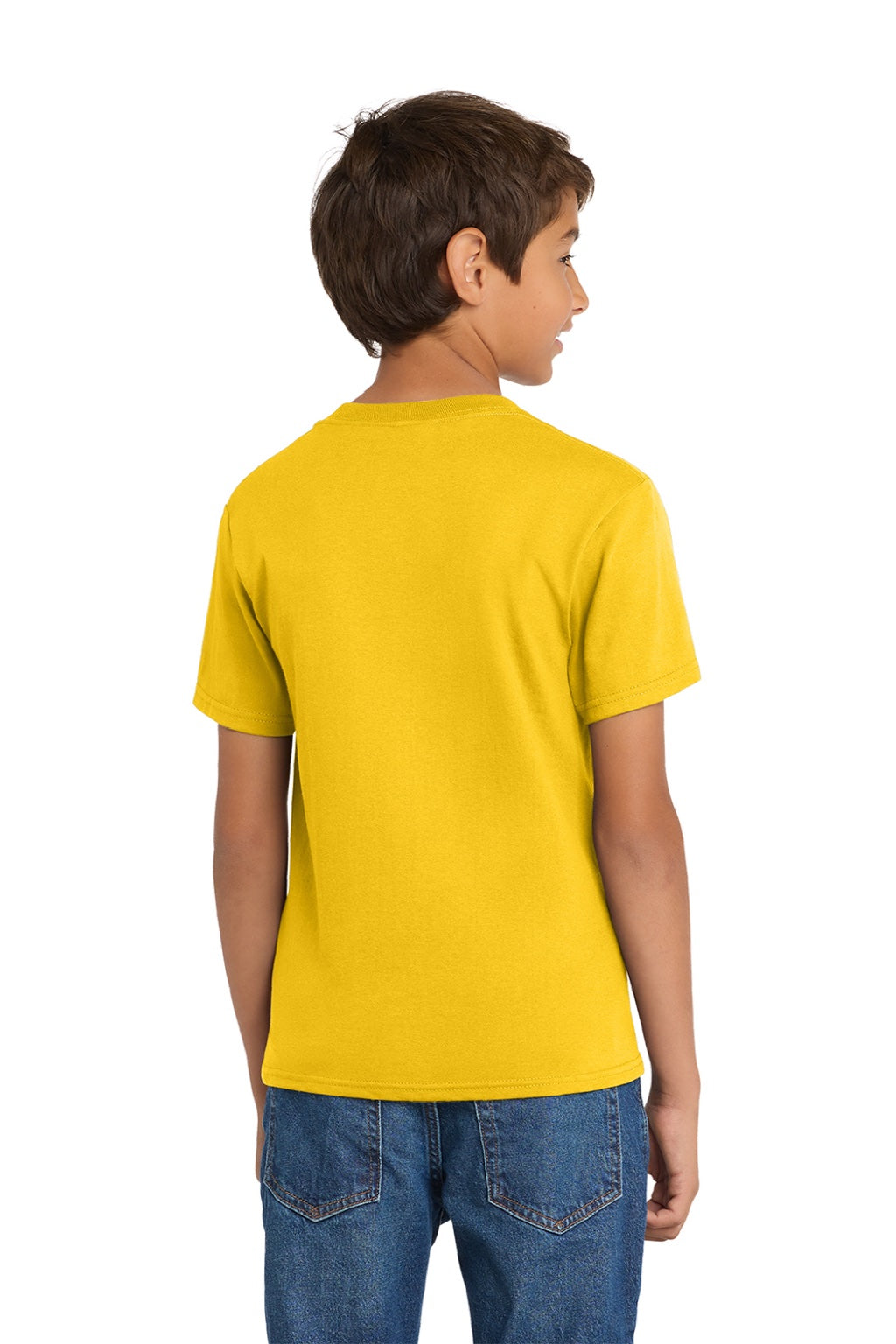 Port & Company PC54Y Youth Core Short Sleeve Crewneck T-Shirt Lemon Yellow Model Back