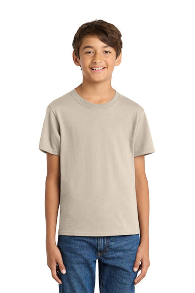 Port & Company PC54Y Youth Core Short Sleeve Crewneck T-Shirt Light Sand Brown Model Front