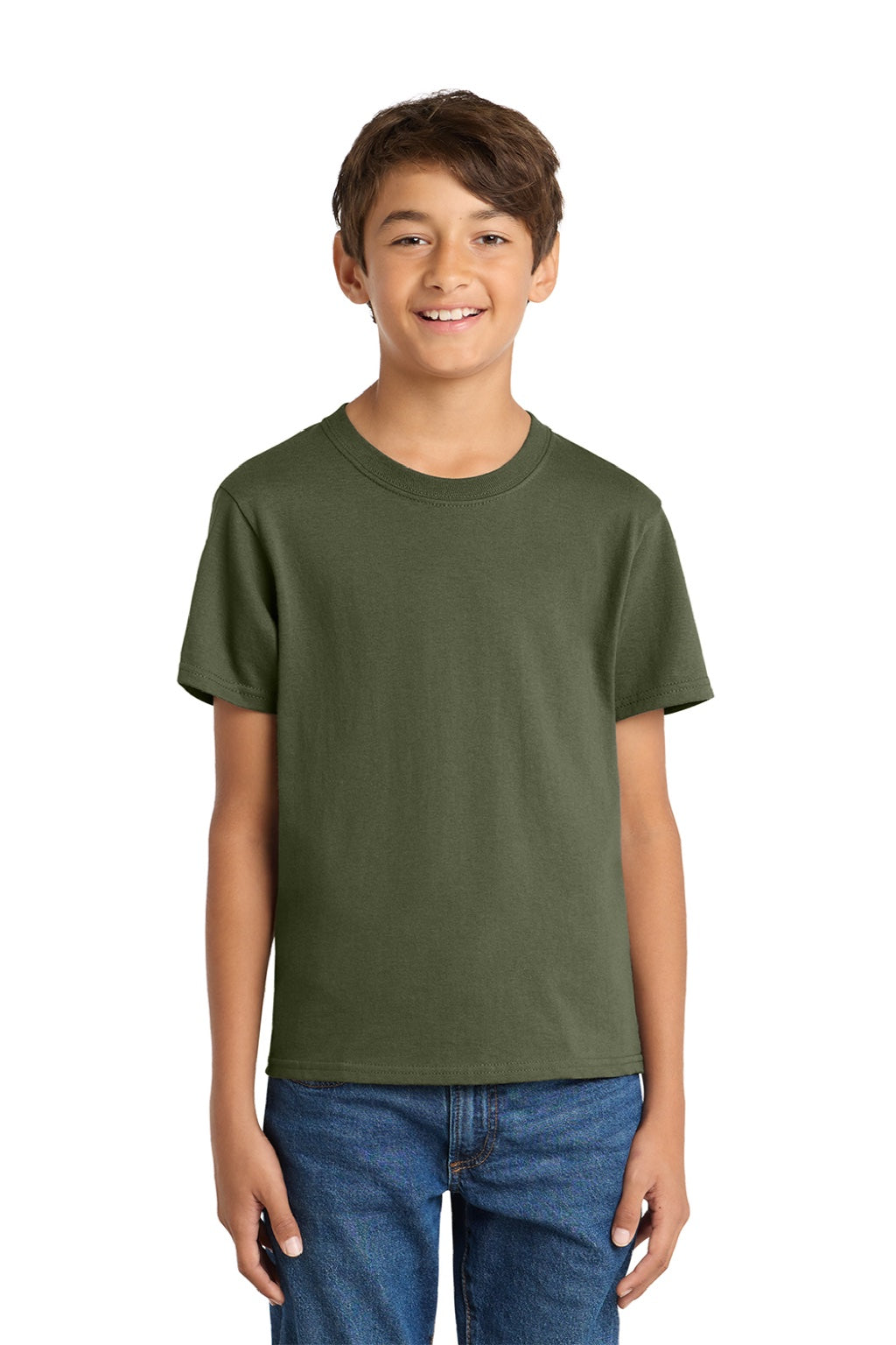 Port & Company PC54Y Youth Core Short Sleeve Crewneck T-Shirt Olive Drab Green Model Front