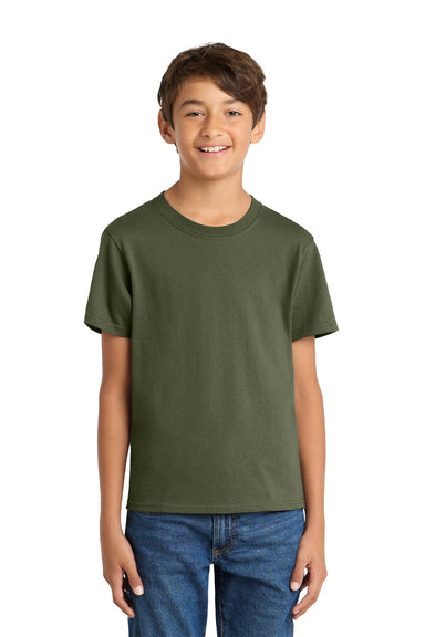 Port & Company PC54Y Youth Core Short Sleeve Crewneck T-Shirt Olive Drab Green Model Front