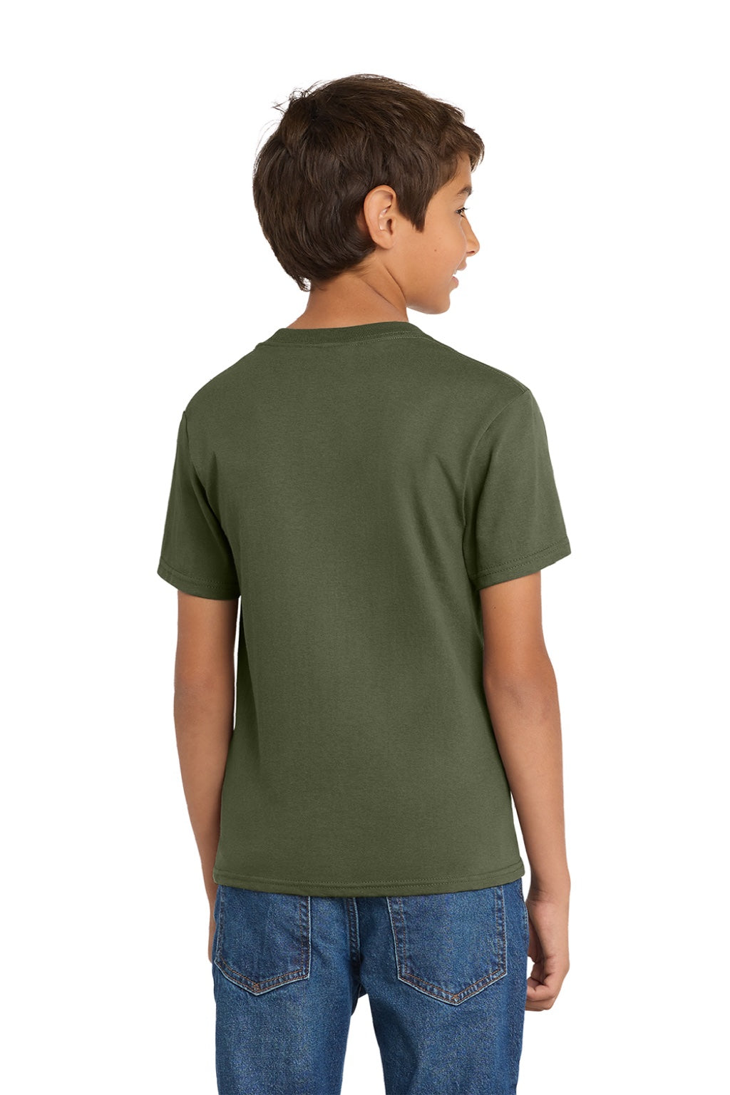 Port & Company PC54Y Youth Core Short Sleeve Crewneck T-Shirt Olive Drab Green Model Back
