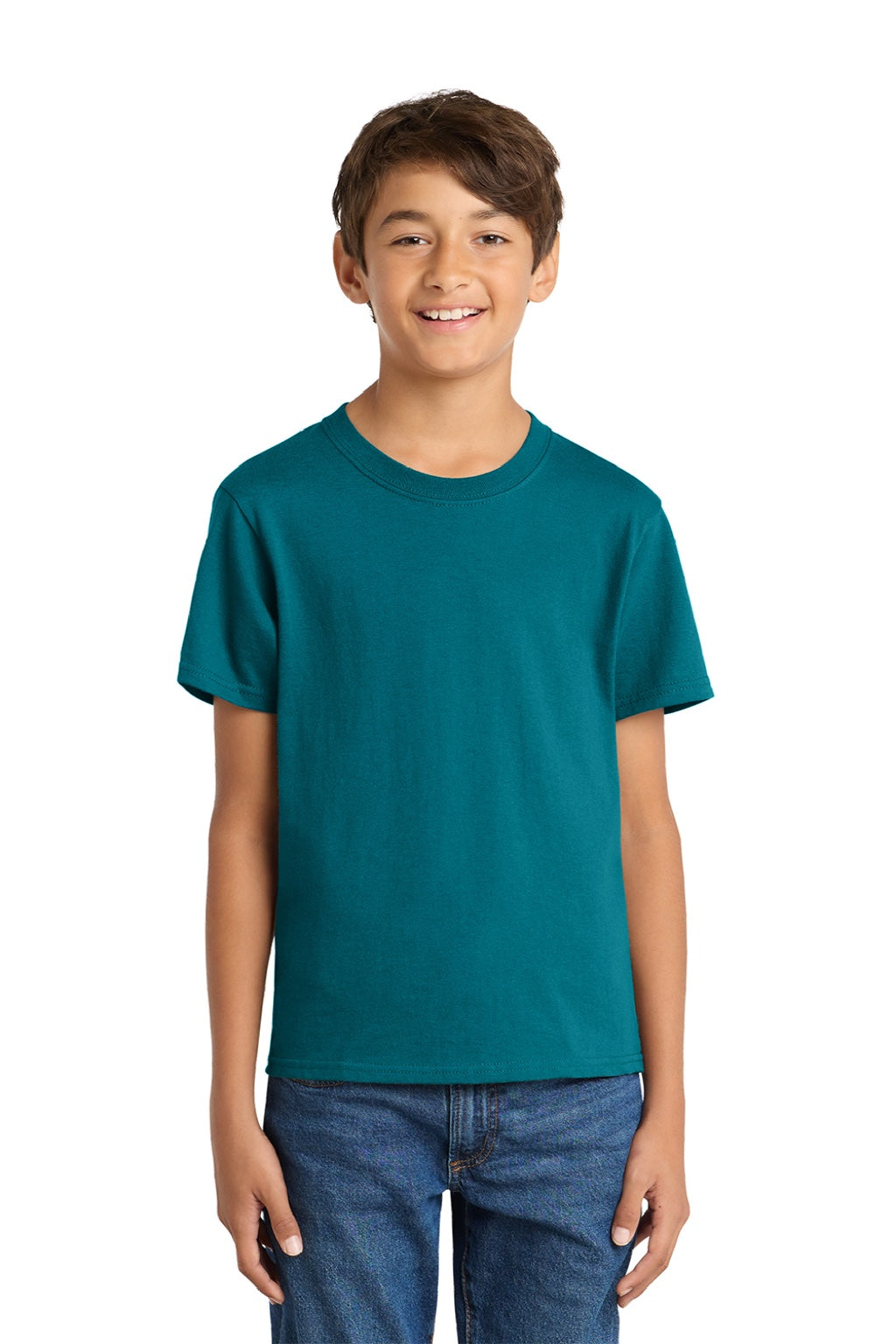 Port & Company PC54Y Youth Core Short Sleeve Crewneck T-Shirt Teal Blue Model Front