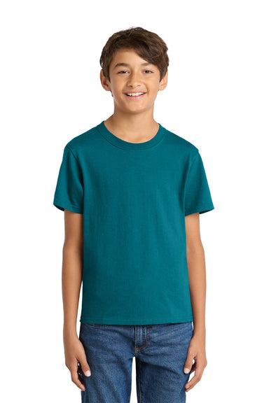 Port & Company PC54Y Youth Core Short Sleeve Crewneck T-Shirt Teal Blue Model Front