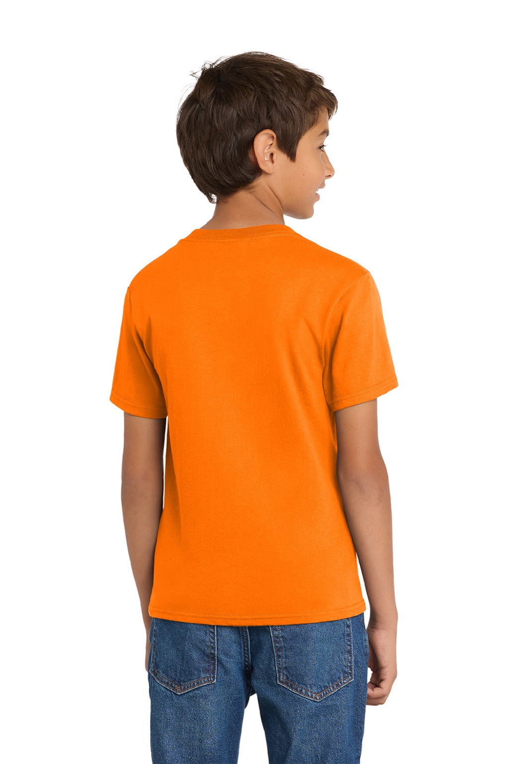 Port & Company PC54Y Youth Core Short Sleeve Crewneck T-Shirt Tennessee Orange Model Back