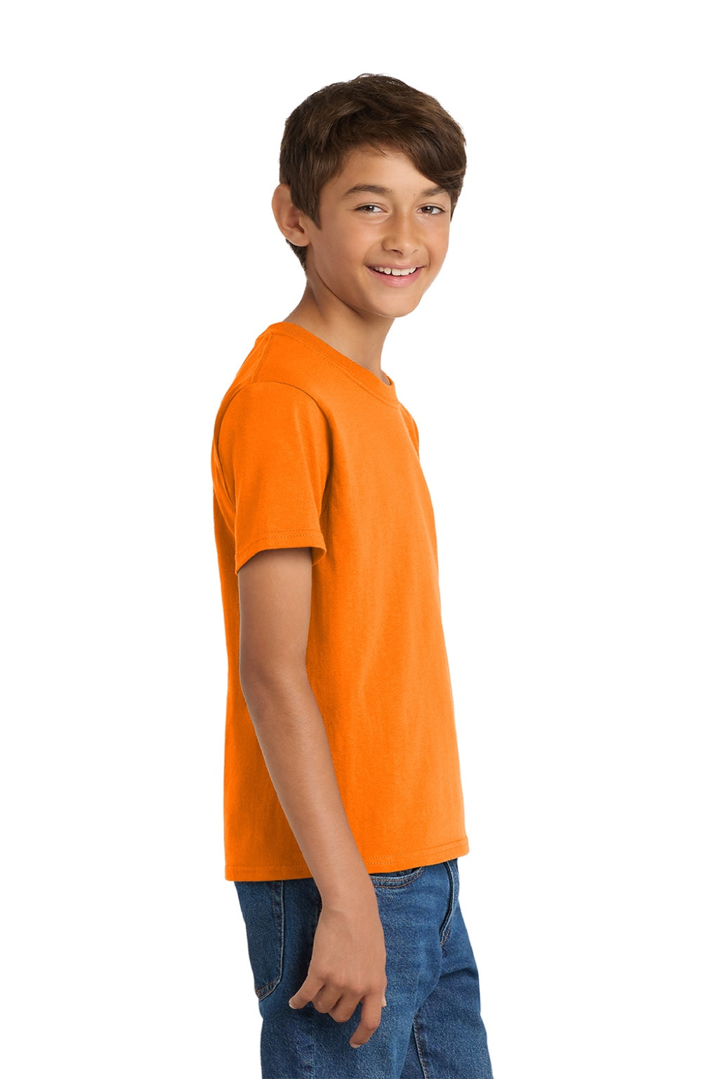Port & Company PC54Y Youth Core Short Sleeve Crewneck T-Shirt Tennessee Orange Model Side