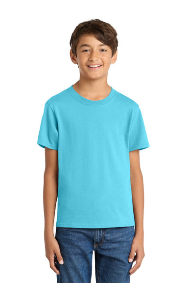 Port & Company PC54Y Youth Core Short Sleeve Crewneck T-Shirt Tidal Wave Blue Model Front