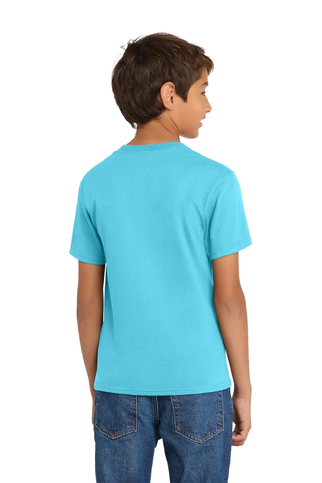 Port & Company PC54Y Youth Core Short Sleeve Crewneck T-Shirt Tidal Wave Blue Model Back