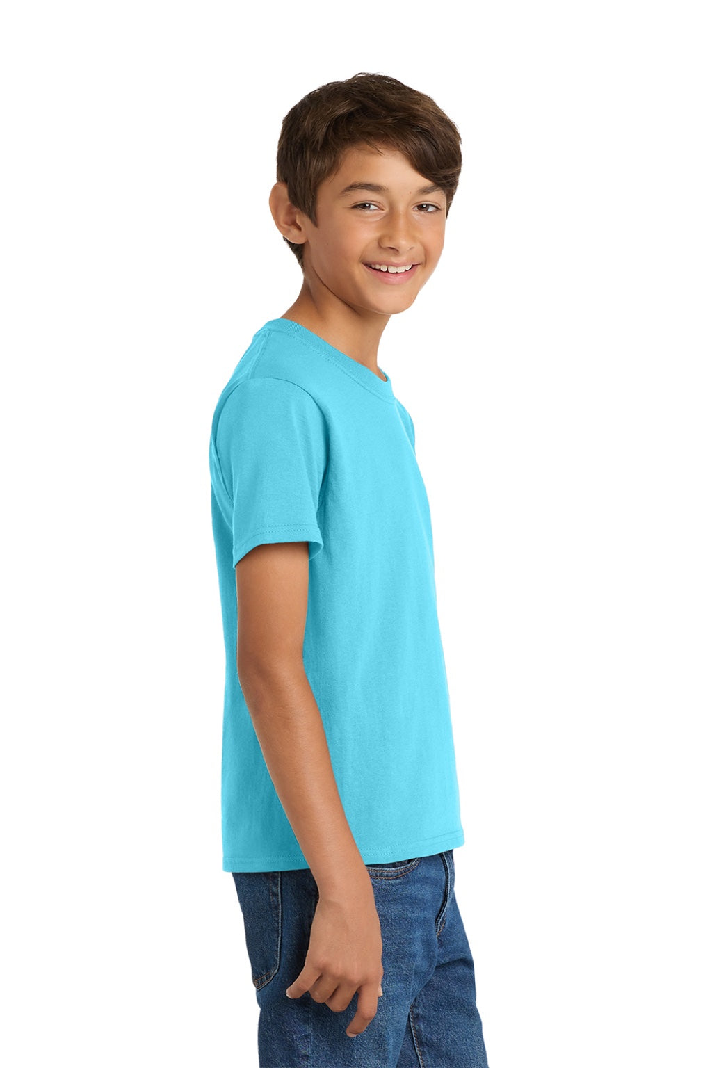 Port & Company PC54Y Youth Core Short Sleeve Crewneck T-Shirt Tidal Wave Blue Model Side