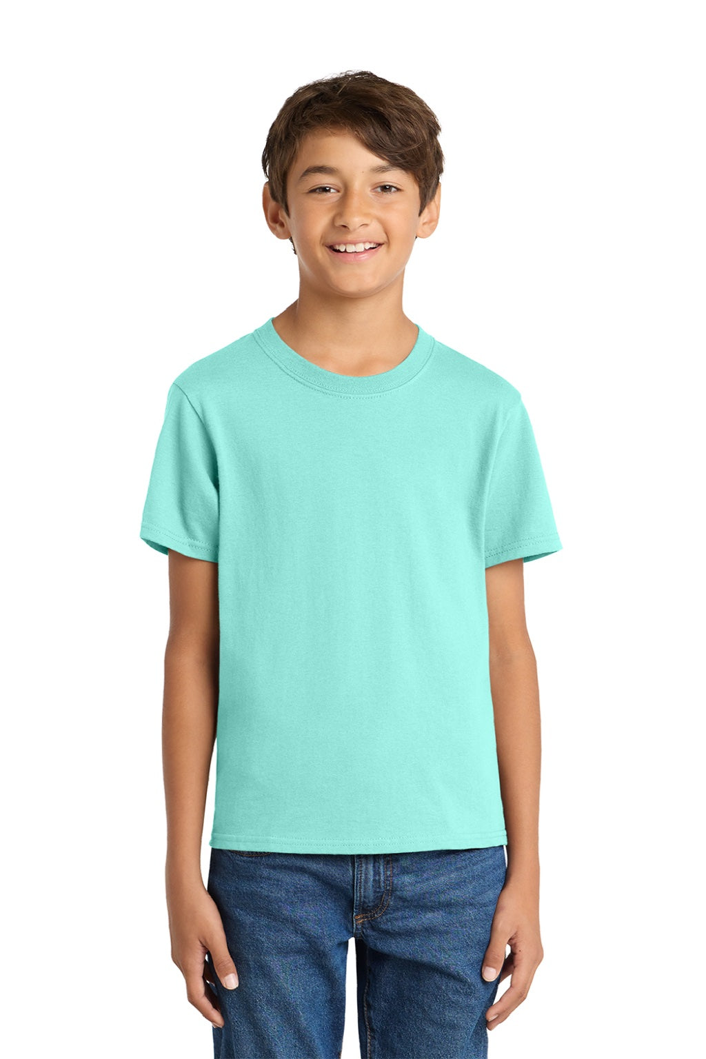 Port & Company PC54Y Youth Core Short Sleeve Crewneck T-Shirt True Celadon Blue Model Front