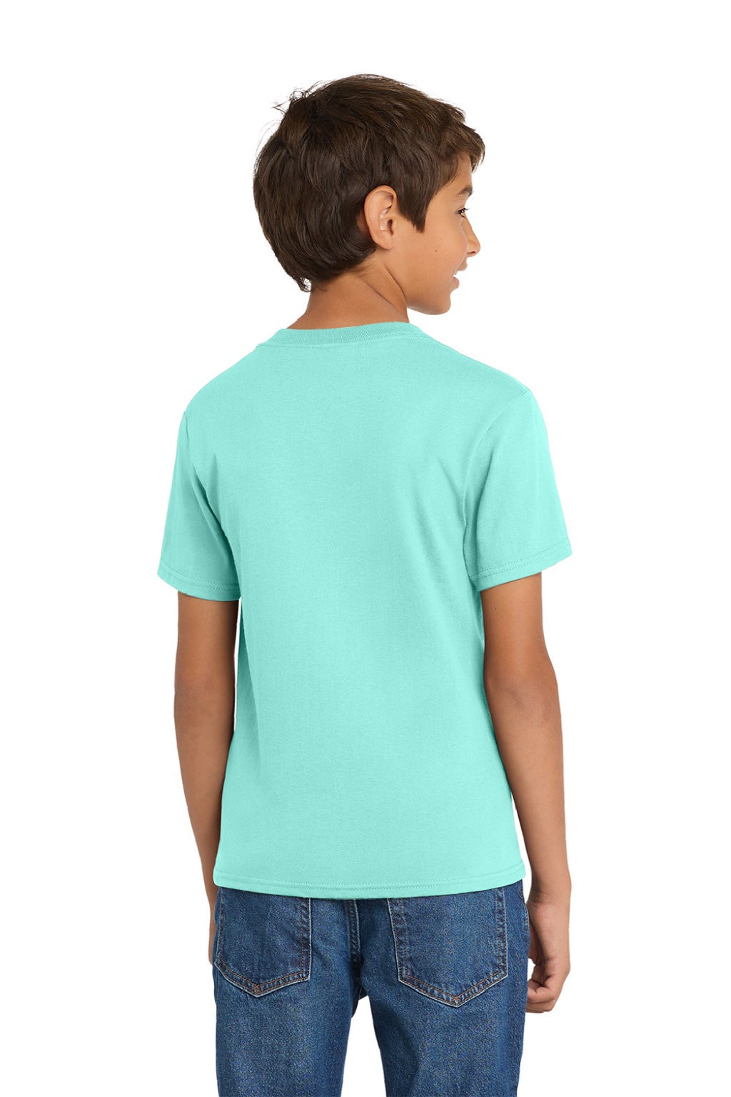 Port & Company PC54Y Youth Core Short Sleeve Crewneck T-Shirt True Celadon Blue Model Back