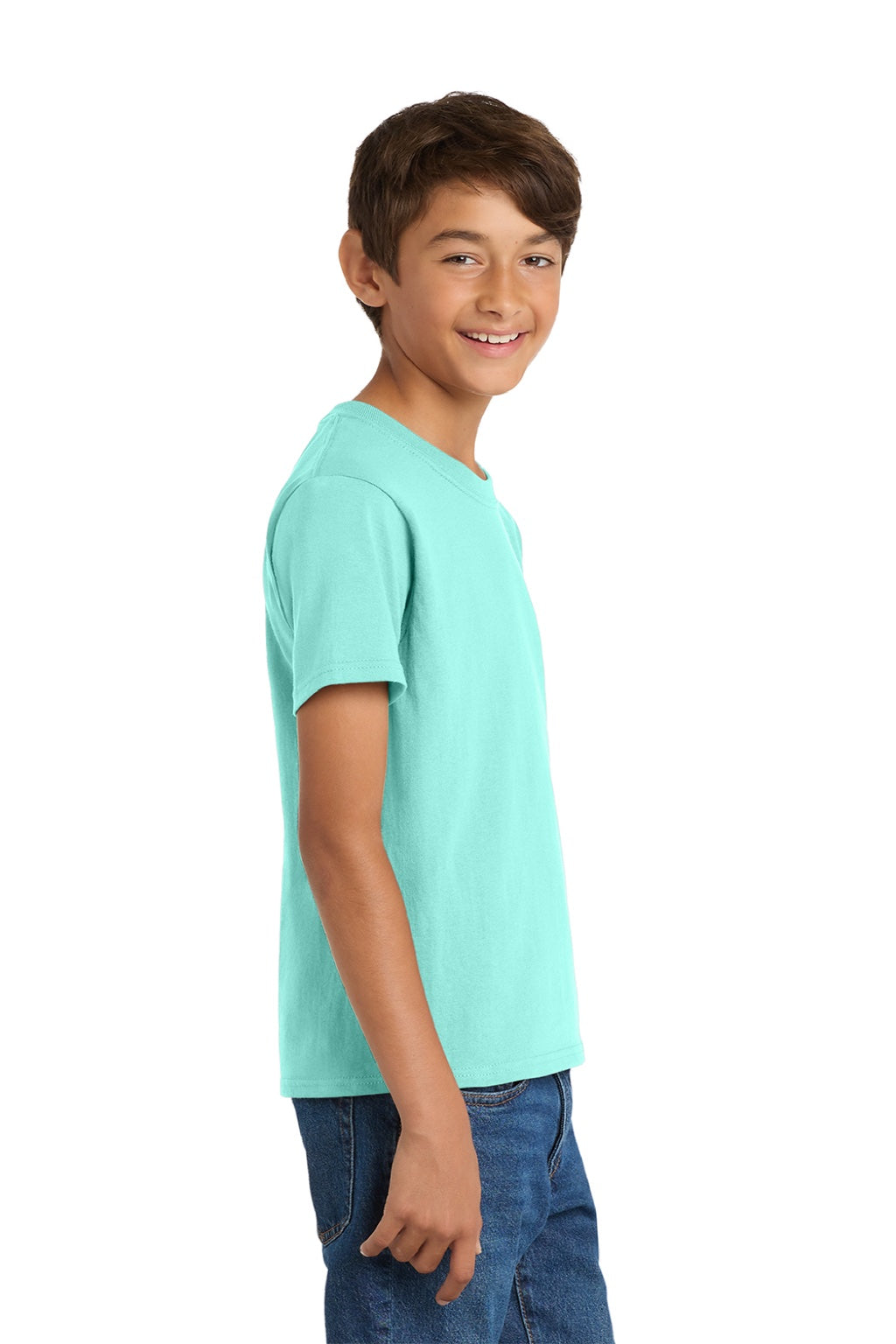 Port & Company PC54Y Youth Core Short Sleeve Crewneck T-Shirt True Celadon Blue Model Side