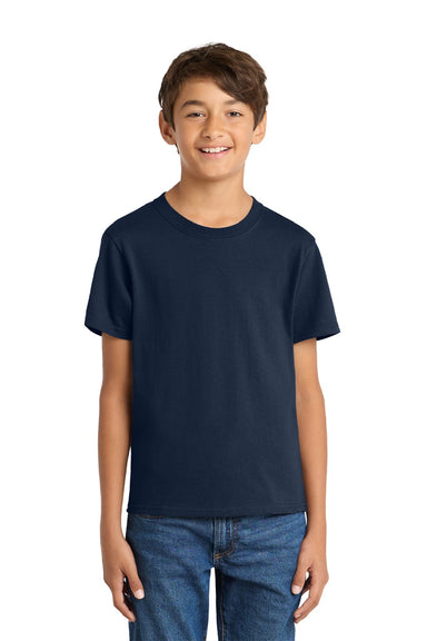 Port & Company PC54Y Youth Core Short Sleeve Crewneck T-Shirt True Navy Blue Model Front