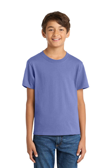 Port & Company PC54Y Youth Core Short Sleeve Crewneck T-Shirt Violet Purple Model Front